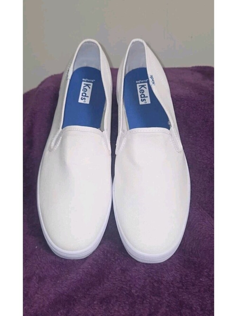 Keds Champion Womens Slip On Sneakers Size 11 WIDE White Canvas Softerra Footbed